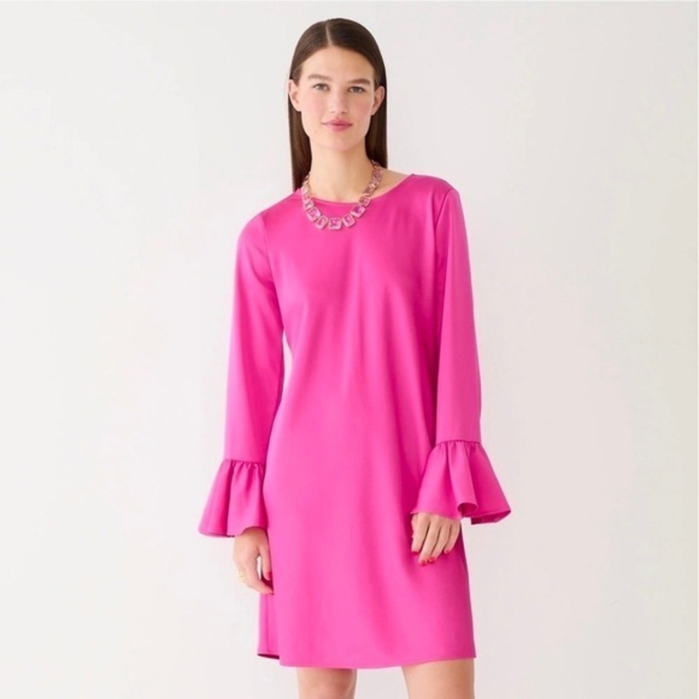 J Crew Hot Barbie Pink Garden Shift‎ Dress Long Sleeves Ruffles Size 2
